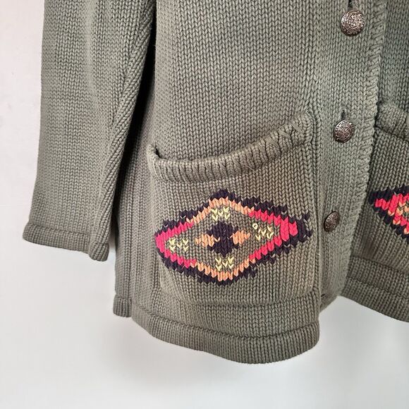 VTG Eddie Bauer Cardigan Sweater Women M Aztec Navajo Southwestern Green Pockets - Picture 5 of 11